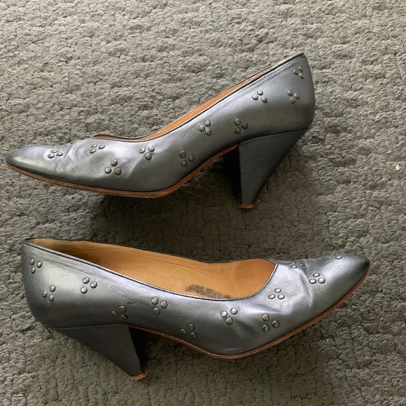 VINTAGE MAUD FRIZON PARIS PUMPS with Studs GRAY METALLIC size 8 - Picture 5 of 9